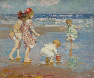 barn som leker i vågorna - Edward Henry Potthast — vy av konstverket