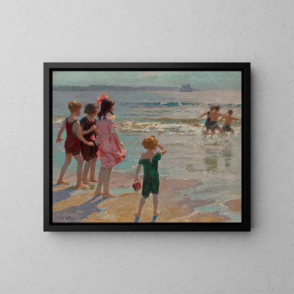 Barn vid havskanten - Edward Henry Potthast — inramlat konstverk på väggen