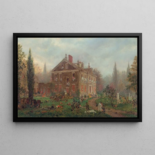 L'Attaque de la maison Chew pendant la bataille de Germantown 1777 - Edward Lamson Henry — inramlat konstverk på väggen