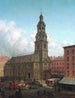 Längd: 61,0 cm, Höjd: 45,7 cm, Ram: Trä, Guld, 19:e århundradet, USA, Edward Lamson Henry, Konsttryck av målning "L'église néerlandaise du Nord, rues Fulton et William, New York" — vy av konstverket
