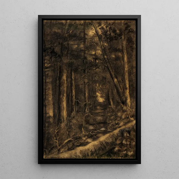 Landskapsbild med väg genom skogen - Edward Mitchell Bannister — inramlat konstverk på väggen