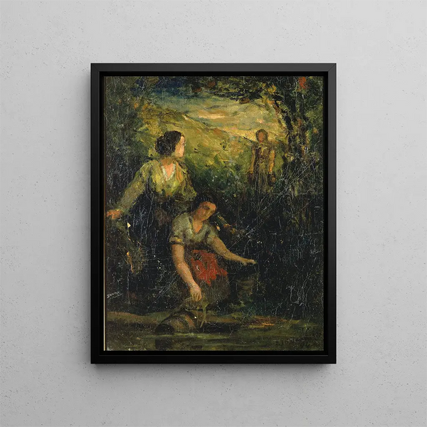 La piscine à boire trois femmes à l'eau - Edward Mitchell Bannister — inramlat konstverk på väggen
