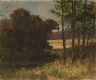 Edward Mitchell Bannister - Untitled landscape with trees and woman.webp