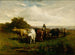 en man utan titel på hästryggen, en kvinna till fots som leder boskap - Edward Mitchell Bannister — vy av konstverket