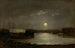 Oanmäld målning av hamnscen under månsken med fullmåne och båtmastar - Edward Mitchell Bannister — vy av konstverket