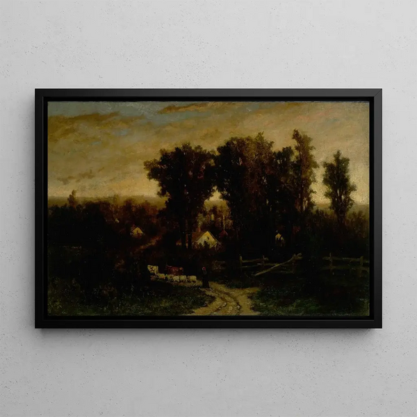 Edward Mitchell Bannister - Untitled woman with cattle and sheep at dusk.webp