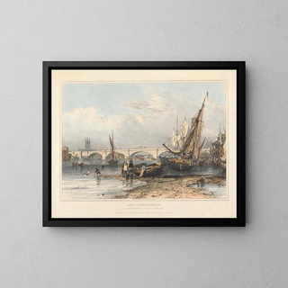 Ny London Bridge från Billingsgate - Edward William Cooke — inramlat konstverk på väggen