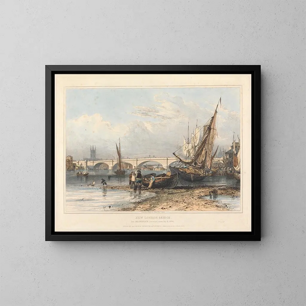 Ny London Bridge från Billingsgate - Edward William Cooke — inramlat konstverk på väggen