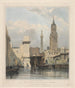 Marches du New London Bridge, St Magnus the Monument och en del av Old Bridge - Edward William Cooke — vy av konstverket