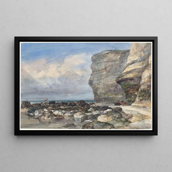 La plage rocheuse et les falaises à Fécamp - Edward William Cooke — inramlat konstverk på väggen
