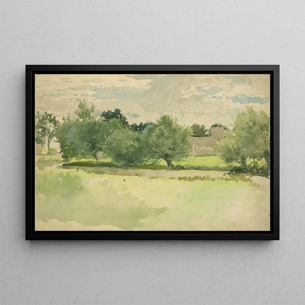 Edwin Austin Abbey - Landscape Meadow Church in background.webp