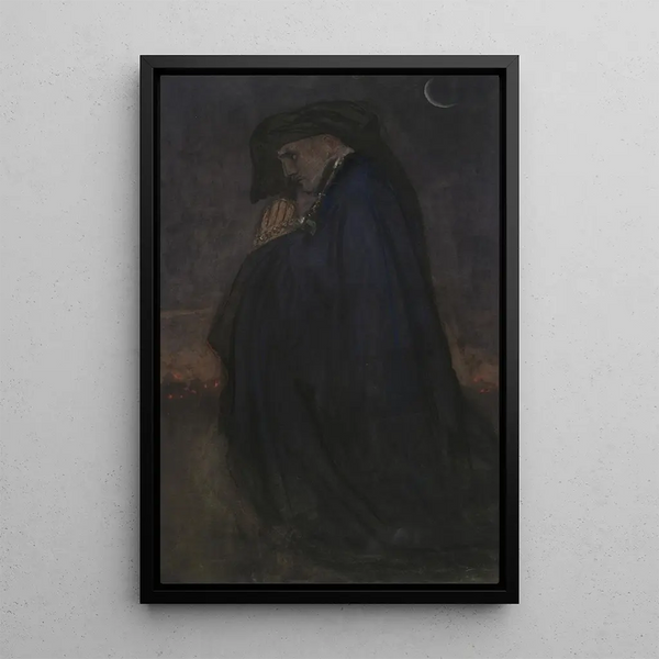 Studie av en man i blå kappa i månljus - Edwin Austin Abbey — inramlat konstverk på väggen