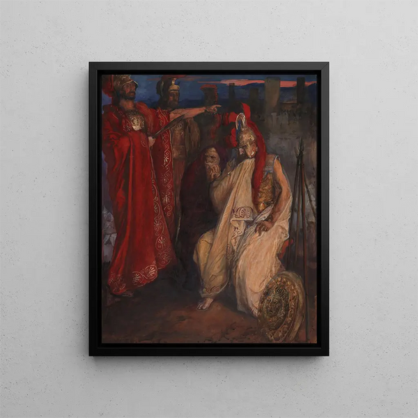 Troïlus och Cressida framför Agamemnons tält Cressida och hennes farbror - Edwin Austin Abbey — inramlat konstverk på väggen