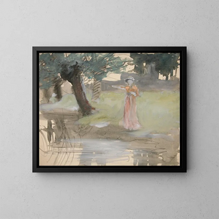 Edwin Austin Abbey - Woman standing by a riverbank.webp