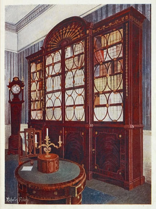 Edwin Foley - Inlaid mahogany breakfront bookcase Mahogany pedestal centre table.webp