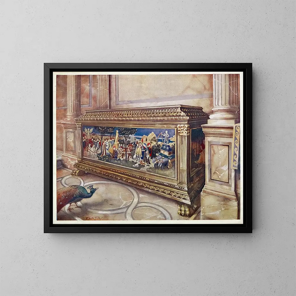 bröllopskista eller cassone vid Victoria and Albert Museum i South Kensington, Italien, Florens, troligen omkring 1550 - Edwin Foley — inramlat konstverk på väggen