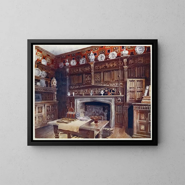 L studie lambrissée à Groombridge Place, Kent - Edwin Foley — inramlat konstverk på väggen