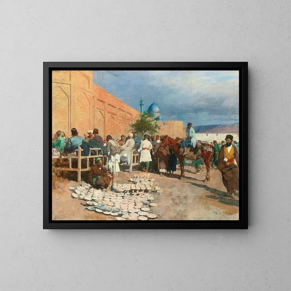 det persiska kaféet, keramikförsäljaren - Edwin Lord Weeks — inramlat konstverk på väggen