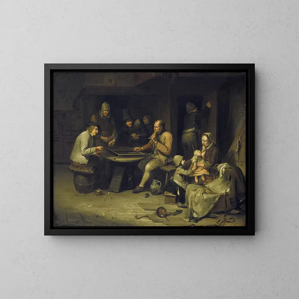 En värdshus med backgammonspelare - Egbert van Heemskerck — inramlat konstverk på väggen