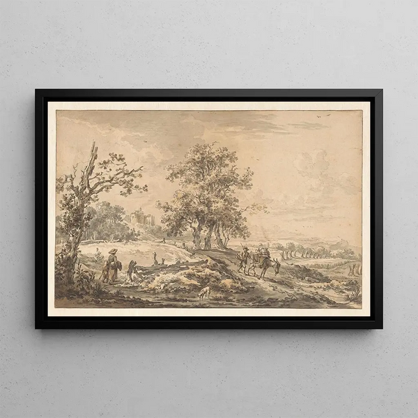 Egbert van Drielst - Vrouw met kind en man met ezel in landschap.webp