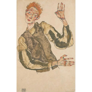 Egon Schiele - SelfPortrait with Striped Sleeves.webp