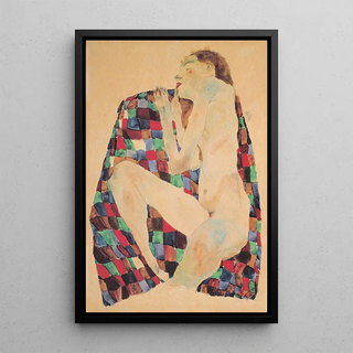 Egon Schiele - Weiblicher Akt auf kariertem Tuchl.webp