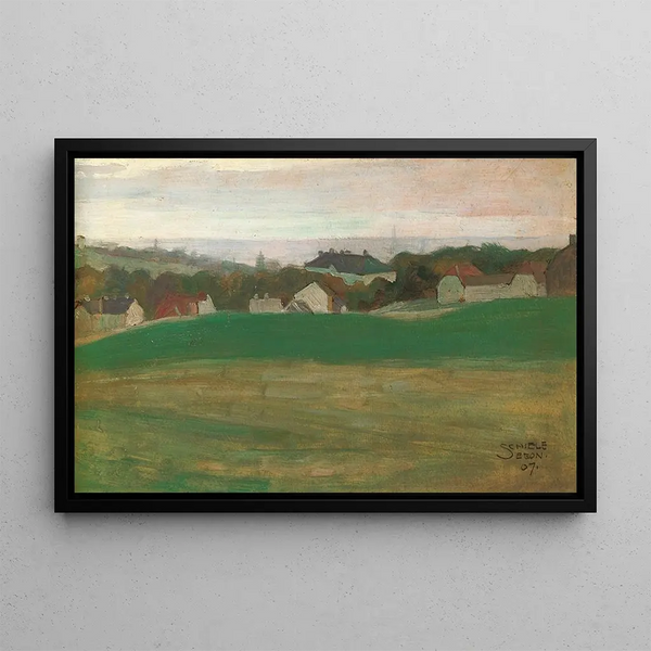 Egon Schiele - Wiese mit Dorf im Hintergrund II.webp