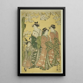 Eishsai Chki - The Courtesan Hinazuru of the Chojiya and Her Attendants.webp