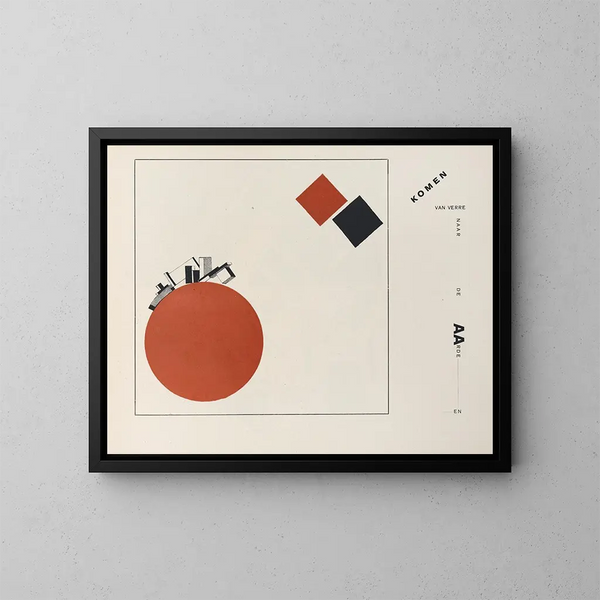 Att bli suprematist av två färger i sex konstruktioner Pl 8 - El Lissitzky — inramlat konstverk på väggen