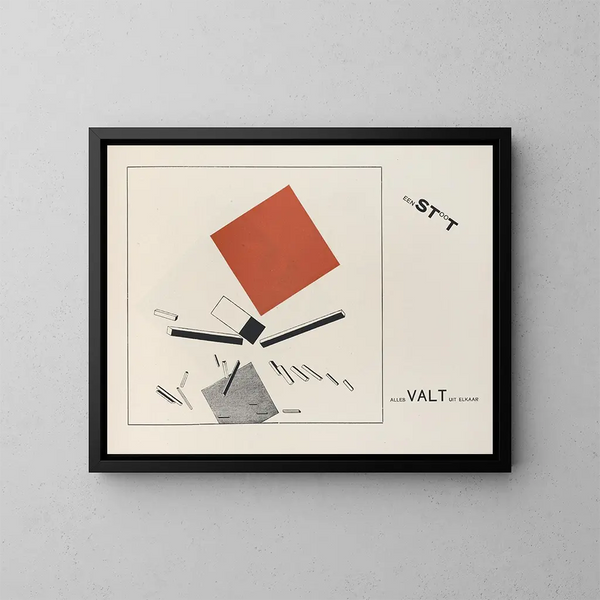Att bli suprematist av två färger i sex konstruktioner Pl 9 - El Lissitzky — inramlat konstverk på väggen