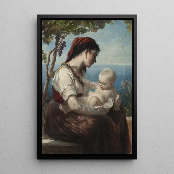 ung mor och hennes barn - Elisabeth Jerichau-Baumann — inramlat konstverk på väggen