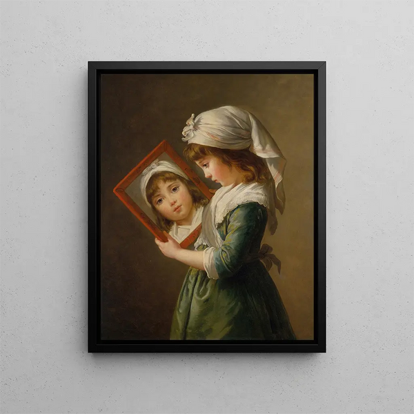 Julie Le Brun som tittar på sig själv i en spegel - Elisabeth Louise Vigée Le Brun — inramlat konstverk på väggen