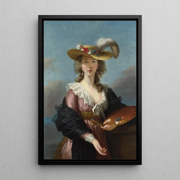 Självporträtt med halmhatt - Elisabeth Louise Vigée Le Brun — inramlat konstverk på väggen