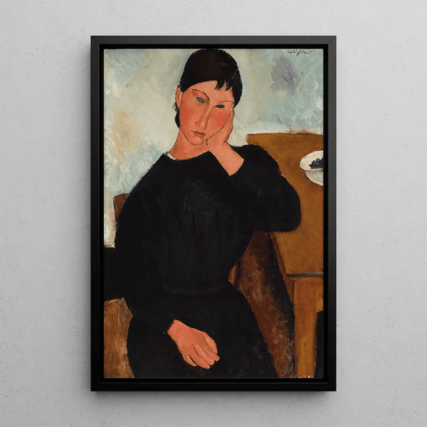 Reproduktion av målningen Elvire sittande, lutad mot ett bord - Amedeo Modigliani