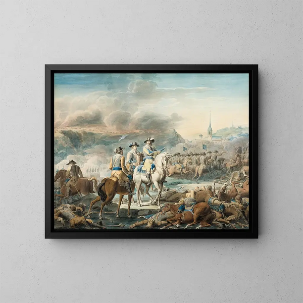 kung Gustaf II Adolf av Sverige vid Wittstock - Emanuel Limnell — inramlat konstverk på väggen