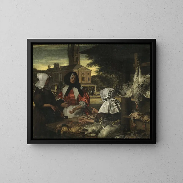 Le marché aux oiseaux d'Amsterdam - Emanuel de Witte — inramlat konstverk på väggen