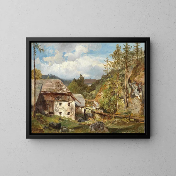 Le moulin dans la forêt - Emil Jakob Schindler — inramlat konstverk på väggen