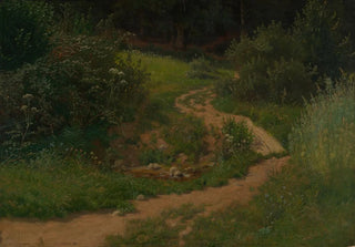 Emil Lugo - Waldwiese mit Weg und Wassertmpel.webp