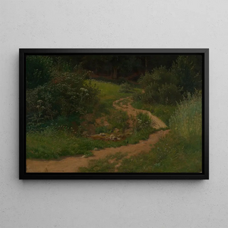 Emil Lugo - Waldwiese mit Weg und Wassertmpel.webp