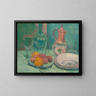 Emile Bernard - Nature morte carafe verre fruits assiettes tasse et cafetire.webp