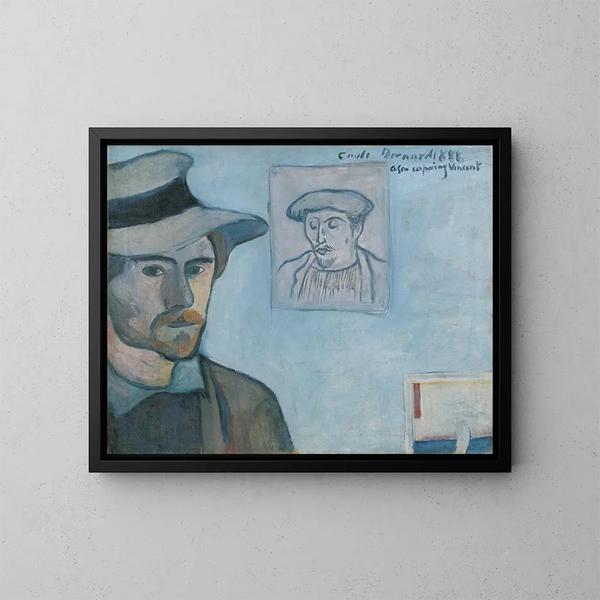 självporträtt med porträtt av Gauguin - Émile Bernard — inramlat konstverk på väggen