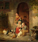 Barn till bönder som matar höns - Heinrich von Rustige — vy av konstverket