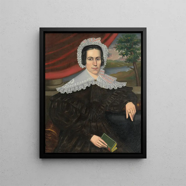 kvinnan med den gröna boken Louisa Gallond Cook - Erastus Salisbury Field — inramlat konstverk på väggen