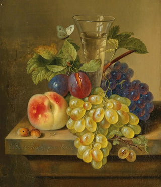 Erdmann Schultz - A Still Life with Grapes a Champagne Glass and a Butterfly.webp