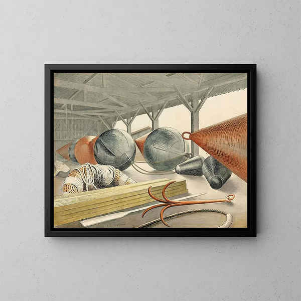 Bouées et grappin - Eric Ravilious — inramlat konstverk på väggen