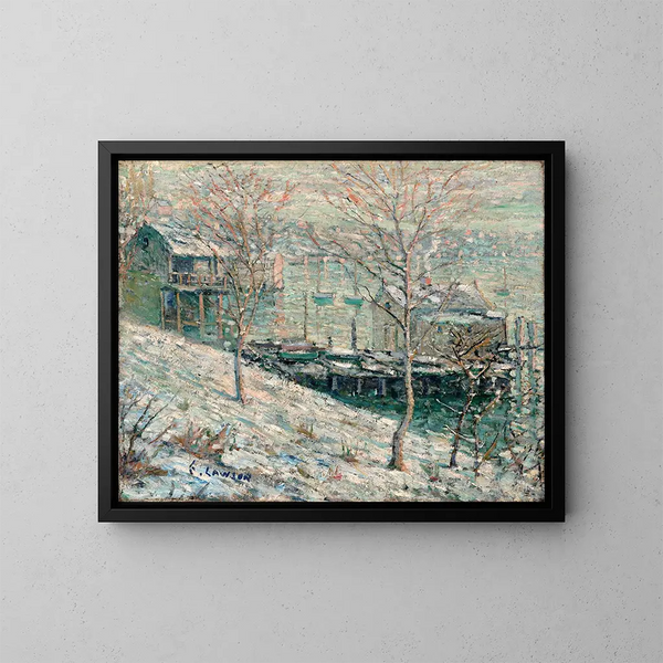 vinterscen på Harlem-floden - Ernest Lawson — inramlat konstverk på väggen
