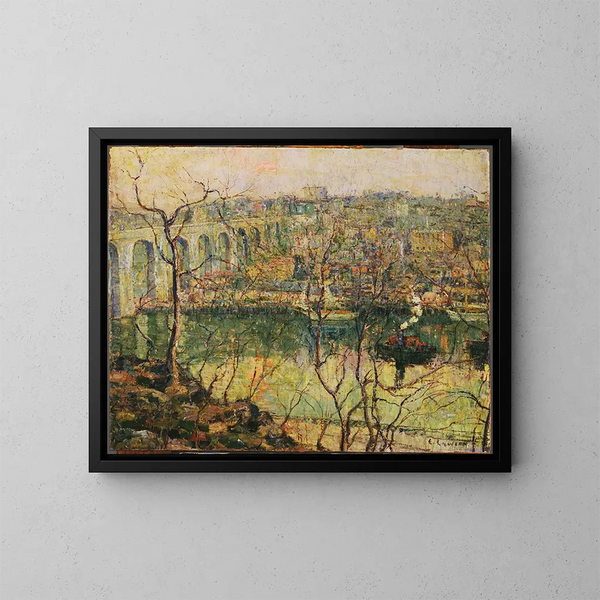 Pont högt under den stigande månen - Ernest Lawson — inramlat konstverk på väggen