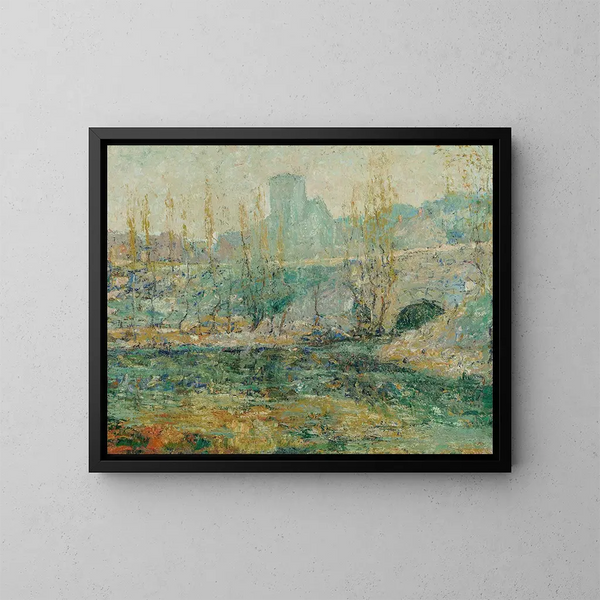 Le bassin et le pont Gapstow, New York City - Ernest Lawson — inramlat konstverk på väggen