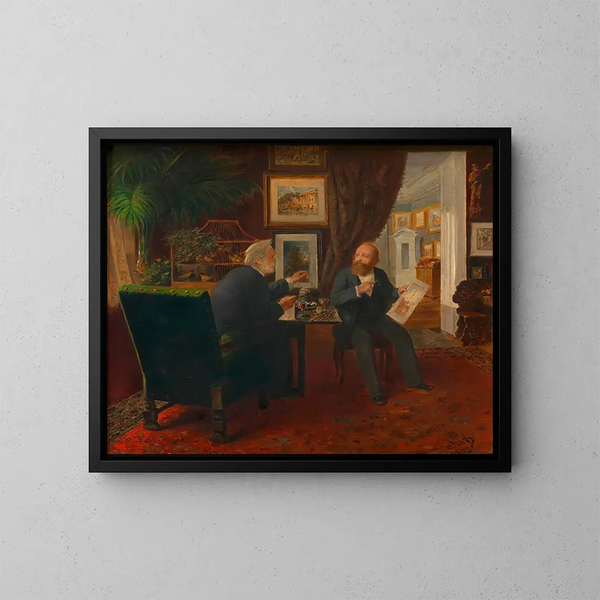 Ludwig Anzengruber på besök hos Rudolf von Alt - Ernst Juch — inramlat konstverk på väggen