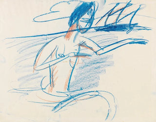 Akt av badare med segelbåt - Ernst Ludwig Kirchner — vy av konstverket